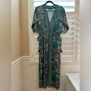Knox Rose Green Midi Sundress with Mock Neck and Flutter Sleeves